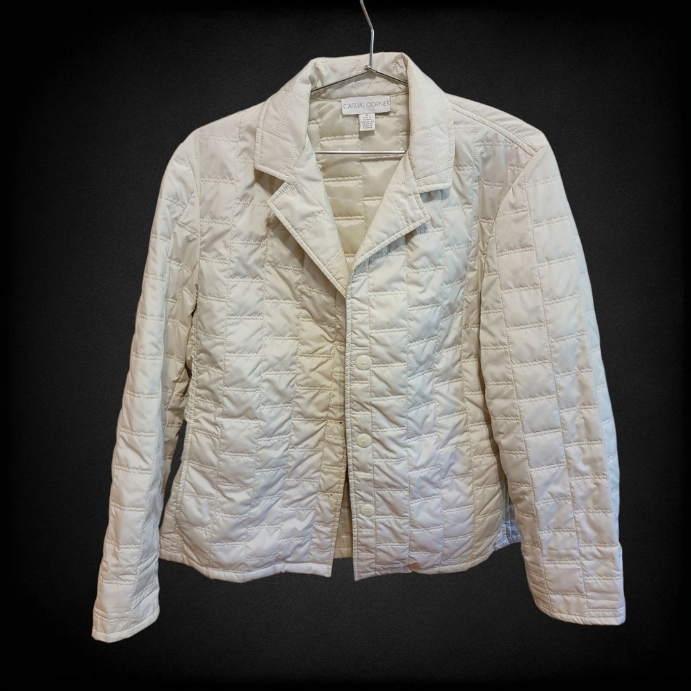 Casual Corner Coat womens XL quilted White Jacket Blazer pockets T04